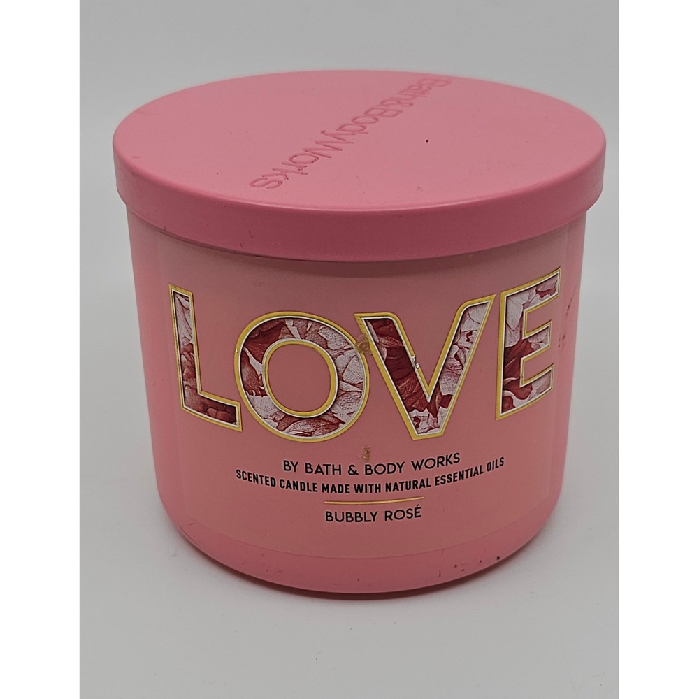 Bath & Body Works Love Bubbly Rose 3-Wick Scented Candle 14.5 oz Pink Jar